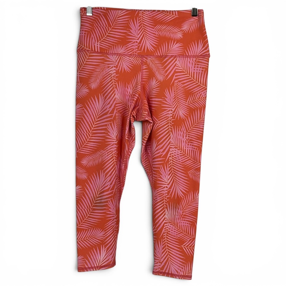 Evolution and Creation Womens Palm Leaf Print Leggings Orange Pink Tropical L